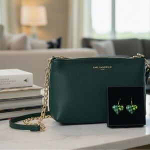Karl Lagerfeld Green Crossbody Bag with Gold Chain